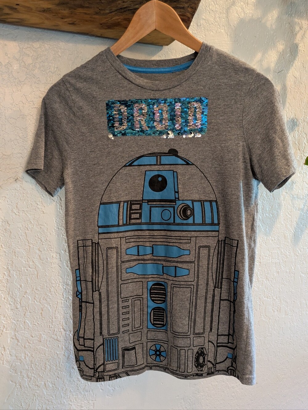 Star Wars Grey and Blue R2-D2 Sequin Graphic Tee